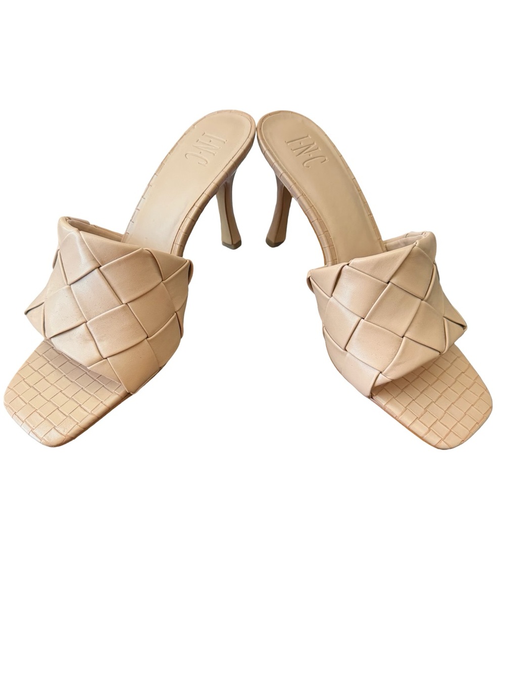 Like New INC International Concepts Tan Woven Square-Toe Mule Heels